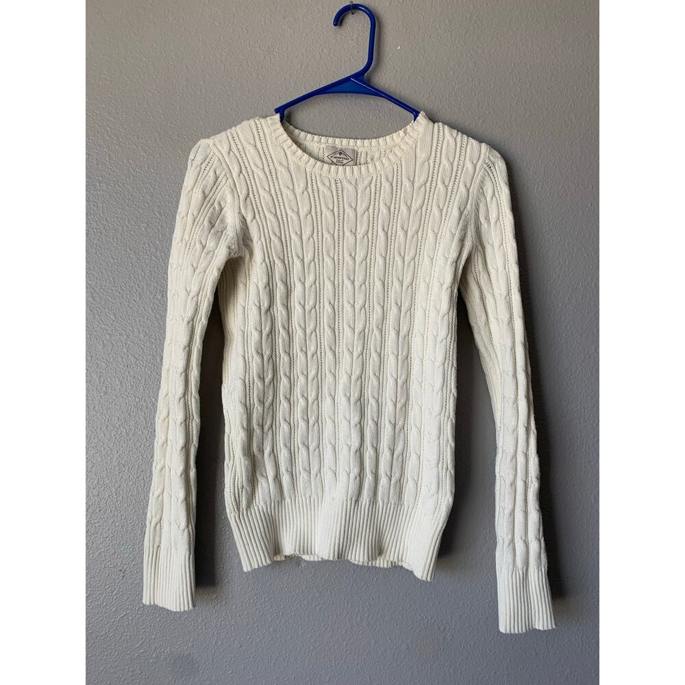 St. John’s Bay Cable Knit Crewneck Sweater Women’s XS Cream White Cotton